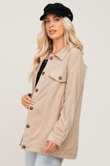 Beige Fleece Shirt Jacket