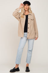 Beige Fleece Shirt Jacket