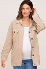 Beige Fleece Maternity Shirt Jacket