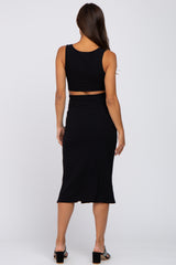 Black Ribbed Back Cutout Maternity Midi Dress