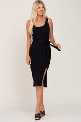 Black Ribbed Back Cutout Maternity Midi Dress