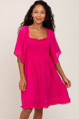 Fuchsia Smocked Short Sleeve Dress