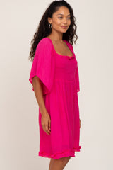 Fuchsia Smocked Short Sleeve Dress