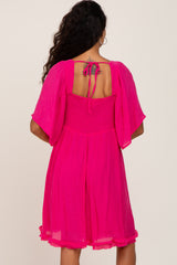 Fuchsia Smocked Short Sleeve Dress