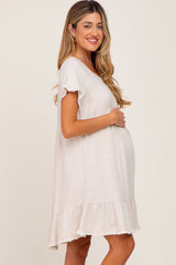 Beige Frayed Hem Maternity Dress