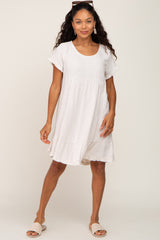 Beige Frayed Hem Dress