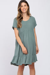 Sage Frayed Hem Maternity Dress