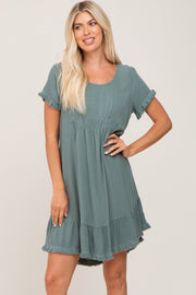 Sage Frayed Hem Dress