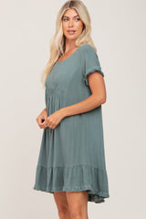 Sage Frayed Hem Dress