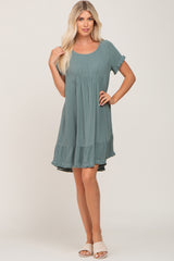 Sage Frayed Hem Dress