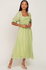 Light Green Smocked Ruffle Accent Midi Dress