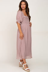 Taupe Smocked Ruffle Accent Maternity Midi Dress