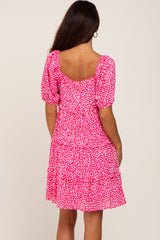 Fuchsia Leopard Print Front Tie Ruffle Tiered Dress