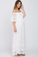 Ivory Overlay Off Shoulder Maternity Maxi Dress