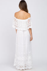 Ivory Overlay Off Shoulder Maternity Maxi Dress