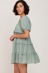 Light Olive Plaid Ruffle Tier Dress