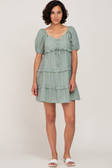 Light Olive Plaid Ruffle Tier Dress