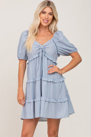 Light Blue Plaid Ruffle Tier Dress