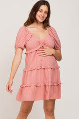 Mauve Plaid Ruffle Tier Maternity Dress