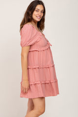 Mauve Plaid Ruffle Tier Maternity Dress