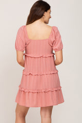 Mauve Plaid Ruffle Tier Maternity Dress