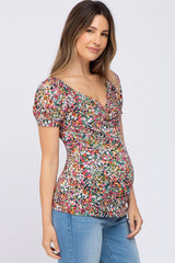 Black Floral Sweetheart Neck Maternity Top