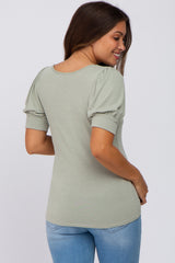 Sage Knit Puff Sleeve Maternity Top