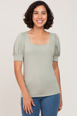 Sage Knit Puff Sleeve Maternity Top