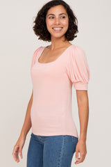 Light Pink Knit Puff Sleeve Top