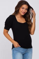 Black Knit Puff Sleeve Maternity Top