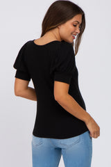 Black Knit Puff Sleeve Maternity Top