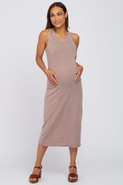 Mocha Sleeveless Basic Maternity Midi Dress