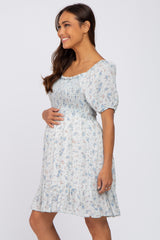 Light Blue Floral Smocked Maternity Mini Dress