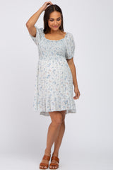 Light Blue Floral Smocked Maternity Mini Dress