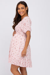 Pink Floral Smocked Maternity Mini Dress