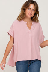 Pink Split Hem Cuffed Maternity Top