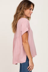 Pink Split Hem Cuffed Top