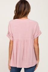 Pink Split Hem Cuffed Top