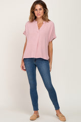 Pink Split Hem Cuffed Top