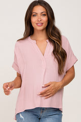 Pink Split Hem Cuffed Maternity Top