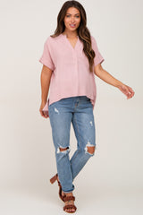 Pink Split Hem Cuffed Maternity Top