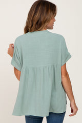 Sage Split Hem Cuffed Top