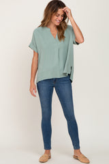 Sage Split Hem Cuffed Top