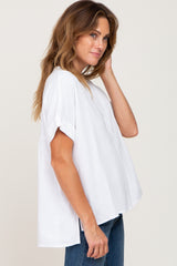 White Split Hem Cuffed Top