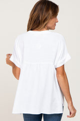 White Split Hem Cuffed Top