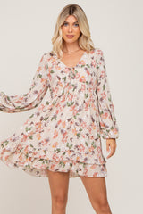 Cream Floral Ruffle Hem Mini Dress