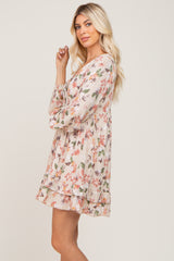 Cream Floral Ruffle Hem Mini Dress