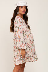 Cream Floral Ruffle Hem Maternity Mini Dress