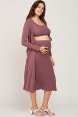 Mauve 3-Piece Skirt and Cardigan Maternity Set