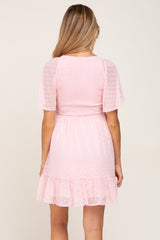 Light Pink Swiss Dot Smocked Maternity Dress